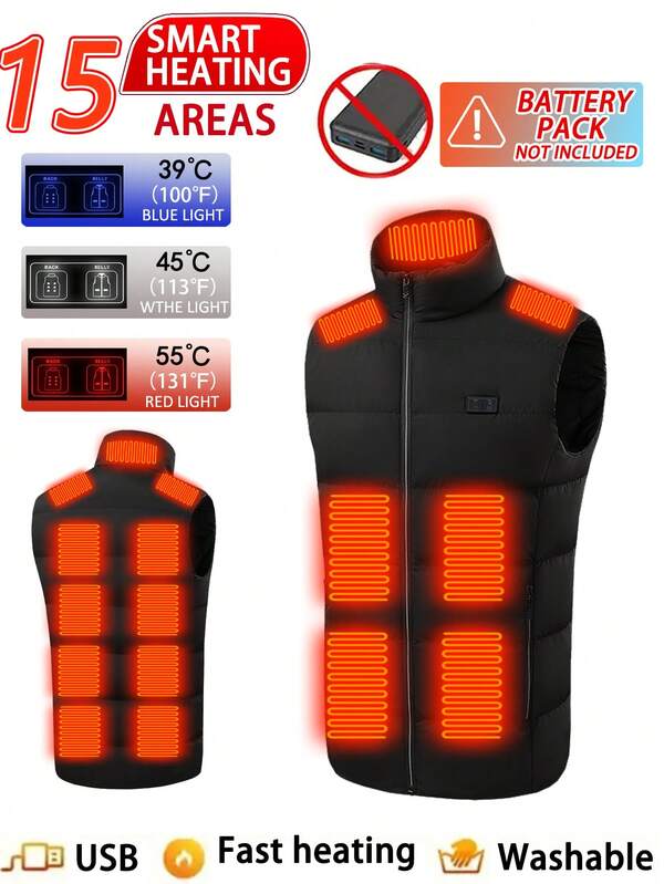 Veste chauffante casual pour hommes de couleur unie avec chauffage à double zone, vêtement d'extérieur chaud pour l'hiver