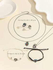 ATLVXJL 6件套夜光情侣/友谊爱心、彩虹、双心吊坠项链、手链、戒指套装，休闲佩戴及情人节礼物 - 彩色 - 查看 10