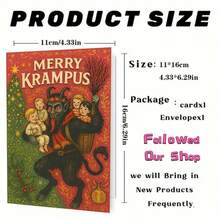 1pc Vintage Christmas Card - Krampus Holiday Greetings, With Inspired Red & Green Design - Suitable For Christmas Parties, Gifts, And Unique Seasonal Decor - Includes Envelope - Great For & Holiday Celebration Fans, Christmas Decorations, Best For Christmas