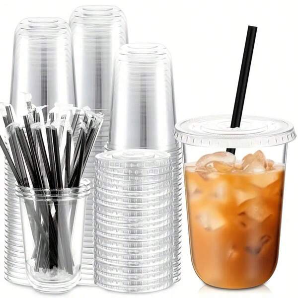 50/20/10 Packs Of U-Shaped Plastic Cups With Straw Lids - Leak Proof And Durable, Suitable For Making Iced Coffee And Milkshake Cups | Transparent Beverage Container, Suitable For Gatherings, Camping, Holiday Picnics, And Outdoor Activities, With A Simple Design And Stable Structure, Making It A Must-Have For Various Activities
