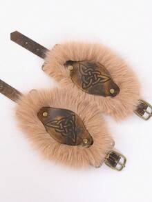 2pcs Set PU Leather Viking Wrist Guards: Faux Fur Trimmed Nordic Rune Armor, Suitable For LARP, Renaissance Fairs And Cosplay - A - View 13