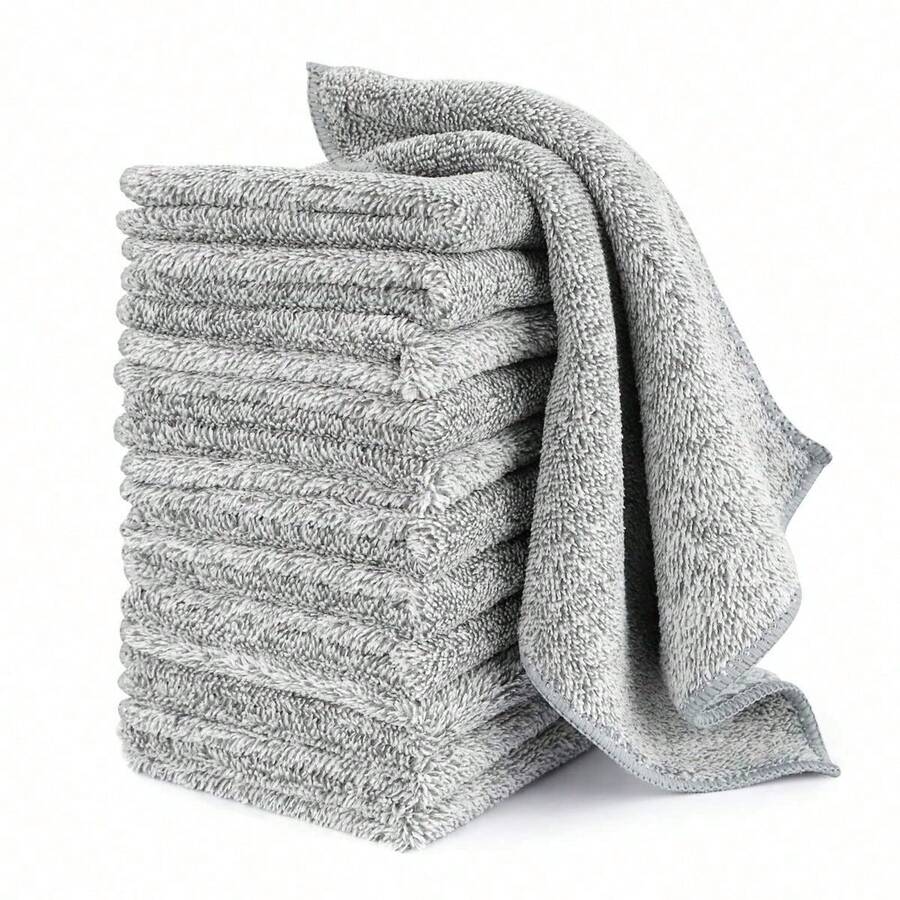 10pcs Kitchen Cleaning Cloths, High Quality Dishcloths, Super Absorbent Microfiber Cleaning Rags, Non-Stick Oil, Washable Quick Dry Dish Towels (Gray)