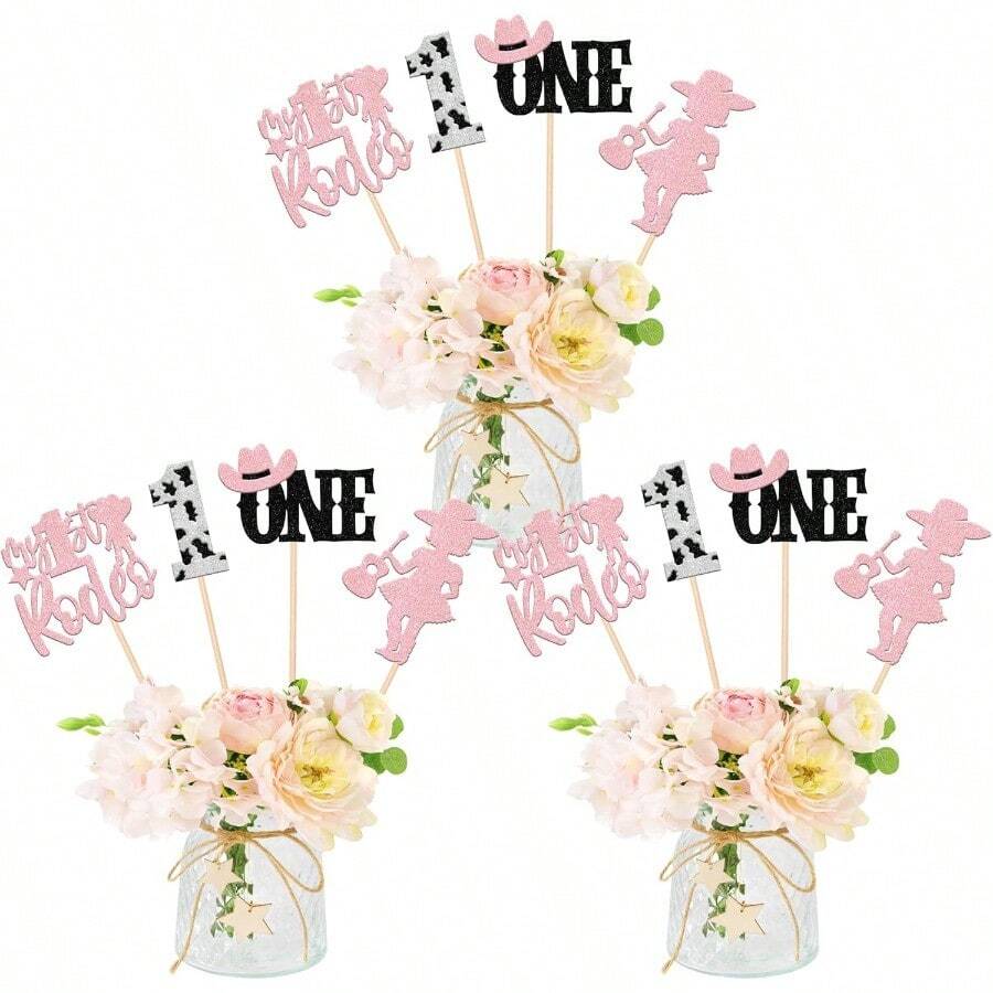 PCS Cowgirl 1st Birthday Centerpiece Sticks My 1st Rodeo First Birthday Table Flower Centerpieces Western Hat Cowgirl One Floral Decorations For Baby Shower Girls 1st Birthday Party Plies - 設計3 - 查看 1