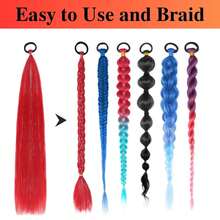 2 Packs Tinsel Red Ponytail Extension With Tie, Tinsel Colored Braided Ponytail, Red DIY Festival Wacky Rave Braids, 26 Inch - Multicolor - View 3