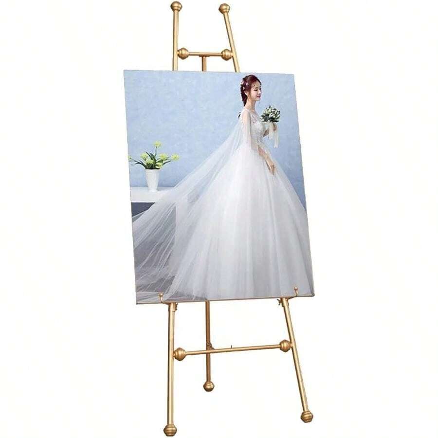 Adjustable Metal Tripod Easel Stand Folding Display For Posters Paintings Signs Presentations Events Gold 120cm - Dorado - Ver 1