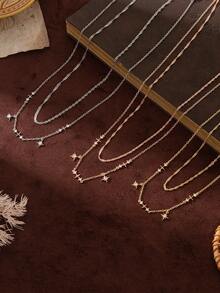 1 Stück elegante achteckige Stern-Set Zirkonia Gold Silber Damenkette, 18K vergoldet, geeignet für Alltag und Party, kann als Geschenk für Ehefrauen, Mütter, Freundinnen verwendet werden, Damenschmuck, Damenmode-Accessoires, Zirkonia Armband, vergoldeter Schmuck