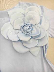 Camiseta com flro Algodão importado femininas modas LF23376  Simples    Rosa 3d  Assimétrico