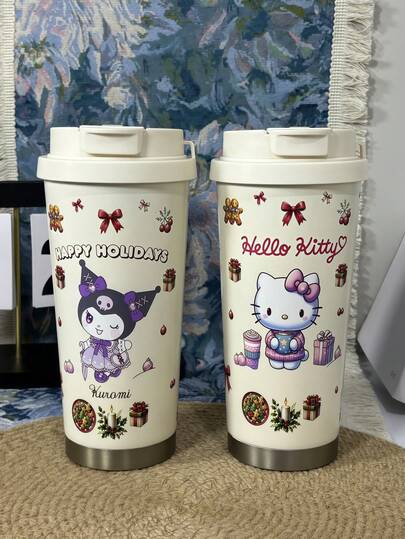 Sanrio 1PC Sanrio Kitty Kuromi Cartoon Cute 500ml/16.9OZ Insulated Stainless Steel Material A Thermal Insulation Cup Coffee Mug Tea Mug Water Mug Suitable For Daily Travel Commuting To Work Car Carrying A Cup Christmas Gift For Him (Her) An Ideal Gift