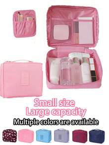 1 便携式双层化妆包 防水旅行洗漱包 可拆卸化妆刷收纳包 旅行配件 多隔层美妆收纳包 护肤包 沙滩包 可折叠旅行化妆包 加大加厚 防水防尘 - 藕粉色 - 查看 3