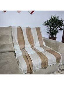 Kit Of 2 Blankets For Giant Luxury Sofa 120x210 Decorative Protective Sofa Cover - Caramel and White - View 4
