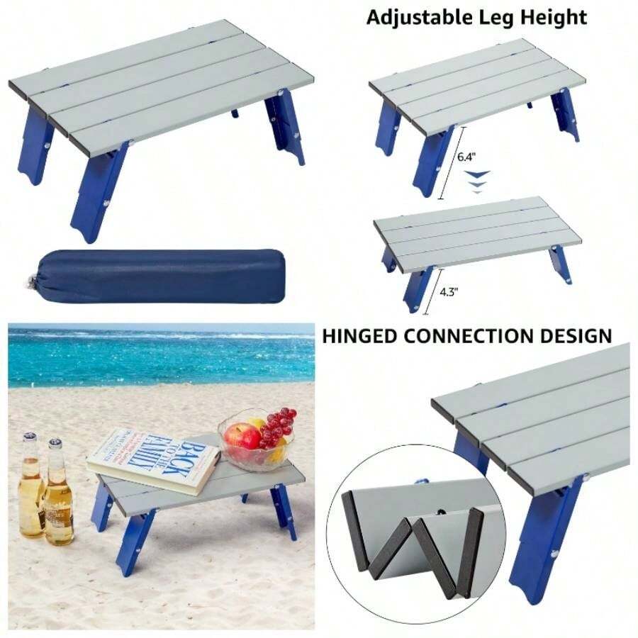Mesa de Camping Plegable compacta, Plateado/Azul - inicial - Ver 1