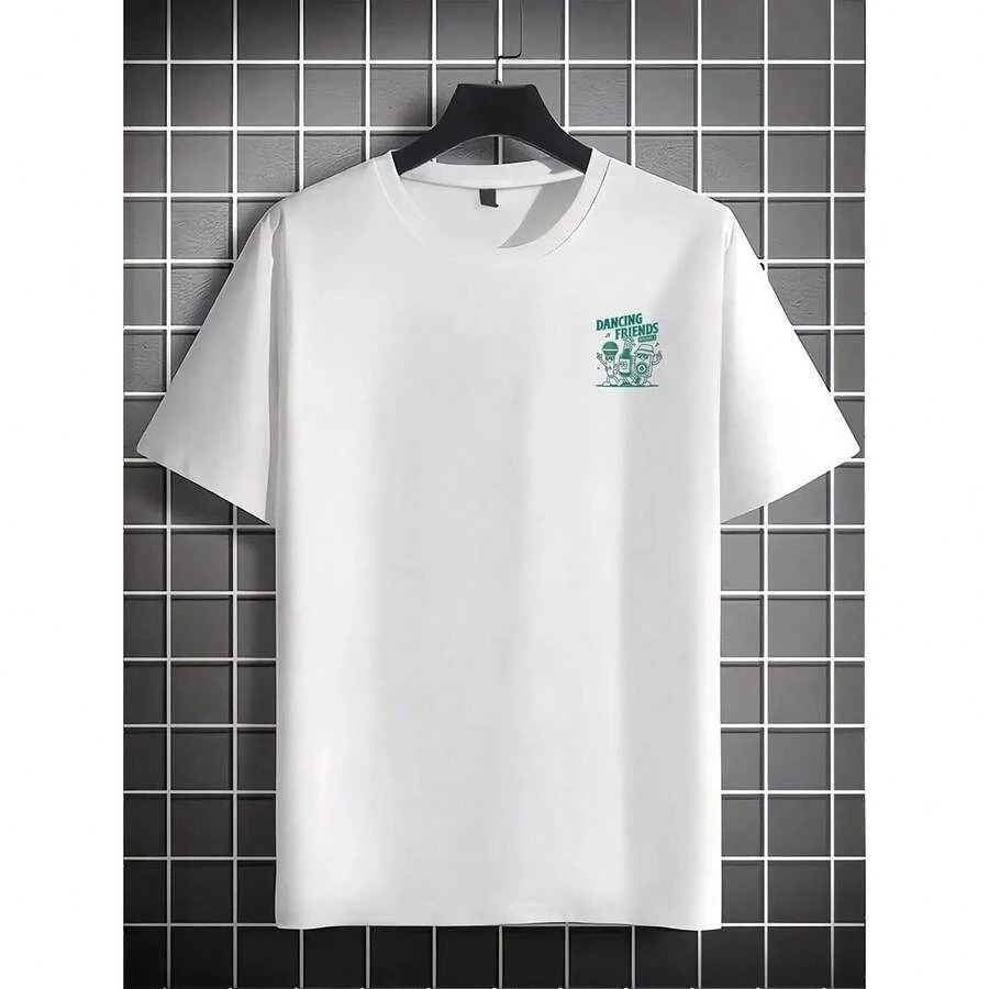 Men's Casual Short Sleeve T-Shirt With Dancing Friends Print - Breathable Fabric T-Shirt - Immediate Shipping - 白色 - 查看 1