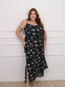 Women's Plus Size Printed Long Dress - 黑色 - 查看 2