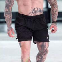 Men's 2-In-1 Double Gym Shorts Kit - Training, Running And Crossfit - Black/Gray - View 2
