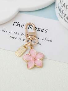 1pc Alloy Sakura Flower Keychain, Lightweight & Elegant Sakura Design With Card Holder, Suitable For Bag Charm, Car Key Chain, Couples/Birthday/Holiday Gift, Christmas Gift, Wallet Decor And Chain, Bag Accessory