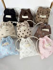 1个灯芯绒花朵/蝴蝶结抽绳袋，可爱多功能收纳袋，适用于化妆品、旅行、居家使用，便携式化妆包，护肤品、珠宝、口红、润唇膏、指甲油、发夹、钱包、卫生巾等，邮轮旅行必备，宿舍必备，生日礼物，伴娘礼物，母亲节礼物，教师节礼物，情人节礼物