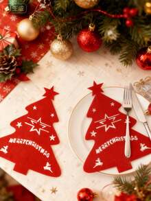 12件装圣诞树餐具收纳袋，毛毡餐具袋，圣诞餐桌装饰，圣诞树餐具收纳袋，圣诞餐具收纳袋，毛毡餐桌装饰，圣诞餐桌装饰餐具袋，毛毡叉勺袋，家居房间装饰，厨房，圣诞节 - 红色 - 彩色 - 查看 3