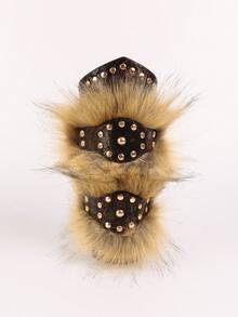 1件手工维京PU皮革和人造毛皮护臂：中世纪北欧护臂 - 彩色 - 查看 2