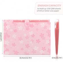 New  Expanding File Folder With 5 Pockets, Accordion File Organizer,Portable Receipt Paper Documents Organizer,Letter Size Filing Folder School Office Supplies,Pink - Sakura Pink - View 5