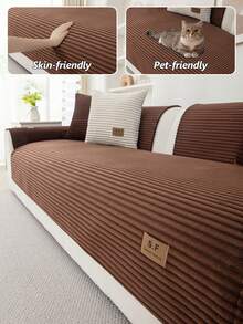 1PC Flannel Sofa Cushion With SF Leather Label, Anti-Slip Stripe Seat Pad. Protects 1 To 4-Seater Couches, Machine Washable, All-Season Use. - Multicolor - View 13