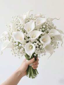 30PCS Stems Artificial Flowers, Premium White Realistic Calla And Gypsophila For Home Decor, Wedding Decoration, Table Centerpiece, Office Decor, Valentine's Day, Father's Day, Lily & Carnation Arrangement, Holiday Seasonal Display