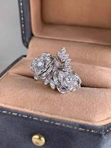 1pc Elegant Floral Bud Adjustable Ring, Minimalist High-End Rose Flower Unique Ring Suitable For Women, Daily, Festivals, Parties, Gift For Girlfriend, Best Friend, Valentine's Day - Silver - View 4