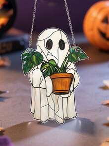 1pc Cute Ghost And Plant Decoration, 3mm Thickness Acrylic, Colorful Anti-Shatter Window Decoration, Horror Home Decoration, Halloween Window Decoration, Ghost Themed Party Decoration, And Dreamy Style Home Decoration. Haunted House Aesthetic, Suitable For Home, Bedroom, Living Room, Wall Decoration, Christmas Decorations - Multicolor - View 6