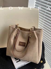 low tea 1pc Solid Color Suede Tote Bag, Large Capacity Shoulder Bag With Zipper, Fashionable For Commuting, Travel, Shopping, Dating, Gifts For Women. Suitable For Teenagers, College Girls, And Young Professionals. Great For Office, College, Work, Business For Teen Girls Women College Students, Teacher, Perfect For Back To School, First Day Of School, Tote Bags For Women, College Essentials, New Autumn And Winter Women Bag, Best Fall Purse, Newest Fashionable Suede Bag For Women, Perfectly Matching With Fall Outfits Women Fall Clothes For Women , Teacher Gift , Office Bag , Valentines Gifts - Khaki - View 1