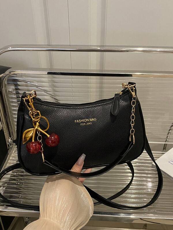New Fall/Winter Women's Shoulder Bag Underarm-Style Crossbody Bag With Zipper Closure Adjustable Long Shoulder Strap Compact, Lightweight Minimalist Design Features Cherry Charm Accessory
