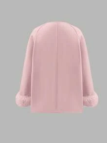 2pcs Women's Elegant Pink Windbreaker Jacket Cloak Coat And Tassel Scarf Set, Suitable For Commuting In Autumn/Winter - Pink - View 3