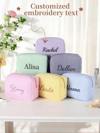 Personalisierte bestickter gestreifter Kosmetiktasche, Begleiter-Geschenk, Weihnachtsgeschenk, Brautjungfern-Geschenk, Make-up Organizer, personalisierte Begleiter Kosmetiktasche, Stickerei mit Namen, handgequiltete Kosmetiktasche, personalisierte Blumen Kosmetiktasche, Reise Make-up Tasche, personalisierte Bubble Stifteetui, Stickerei mit Namen, Schüler Utensilien Tasche, Geschenk zum Schulanfang, Kinder Stationerie Tasche, Lehrer Geschenk, Feiertags Geschenk, Halloween Weihnachtsgeschenk