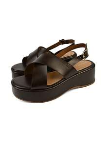 Monte Shoes Women's Platform Sandal CM Calçados Confort Anabela Flatform Soft Cross Boho Square Buckle - 咖啡棕 - 查看 2