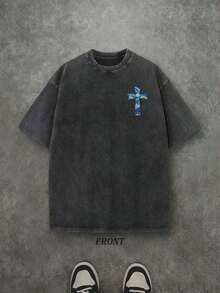 Retro Washed T-Shirt Double Sided Printed (230 Pure Cotton T-Shirt) 'GOD TURNS BROKEN PIECES' Letter Print, Christian Gift, Men's T-Shirt, Men's Casual, Comfortable, Fashionable T-Shirt, Street Style Cotton Fashion Design Soft Fabric  Loose Fit Unisex Hip Hop Retro Street Style - 黑色 - 查看 3