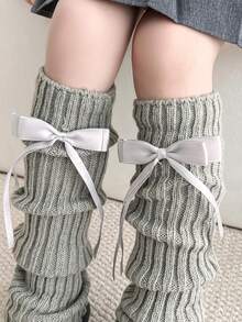1 Pair Princess Style Bow Decor Leg Warmers, Knee High Socks, Warm & Cozy For Kids, All Season
