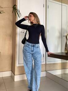 Women's Boddy With Open Back, Long Sleeves, Polyamide, Gringa Style - 黑色 - 查看 1