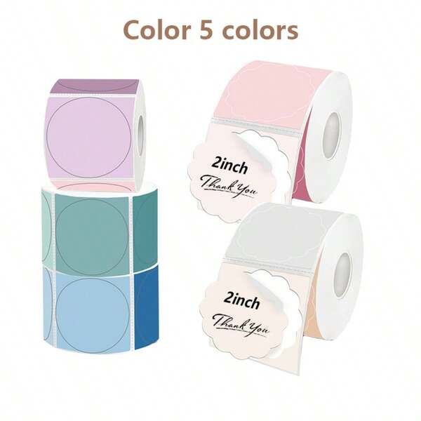 1 Rollo de 5 Colores Etiquetas con Forma Floral, Papel Térmico Autoadhesivo de 5cm/2 Pulgadas, Adecuado para Phomemo M110/M200/M220 Nuevo Papel de Etiqueta Térmica Creativo y Colorido