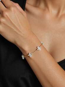 1pc Minimalist Colorful Natural Stone Beaded Bracelet & Anklet Set, Suitable For Women Beach Holiday Wear, Random Stone Color, Size & Quantity