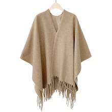 Women's Oversized Fringe Poncho Shawl Wrap Office Air-Conditioned Room Shawl Outer Wear Women's Four Seasons Cloak Travel Wear Cloak Airplane Blanket In Various Colors - 黃色 - 查看 1