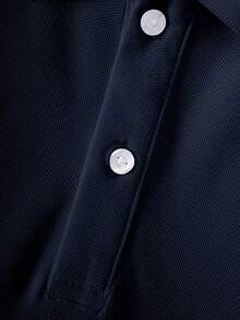 Chemise polo à manches longues classique et simple pour pré-adolescent, bleu marine, convient pour le casual, les vacances, le layering avec différentes vestes