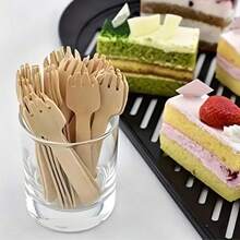 50/100/200pcs Disposable Mini Birchwood Spoons, 4 Inch, Suitable For Chocolate, Ice Cream, Coffee, Various Parties, Catering, Gatherings, Wedding And Birthday Supplies, Home And Party Decorations - Apricot - View 5