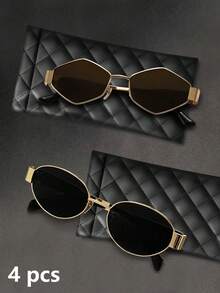 1/2/4 Pcs Of Women's Metal Frame Oval/Polygonal Fashion Glasses, Suitable For Daily Use And Outdoor Activities