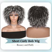 Tóc giả ngắn xoăn bằng sợi tổng hợp có mái, tóc giả xoăn xù kiểu Afro màu xám ombre, tóc giả dài ngang vai không cần keo dán dành cho người Mỹ gốc Phi. - Màu xám ombre - Xem 6