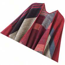 Women's Warm Shawl Wrap Cape Winter Cardigan Sweaters Open Front Poncho - A3-紅色 - 查看 2