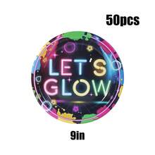 10/20/40/50 pièces, Fournitures de fête fluorescentes - Assiettes en papier de 7 pouces et 9 pouces qui brillent dans le noir pour la fête d'anniversaire "Let's Glow", décorations de fête néon pour la baby shower, thème de la nuit noire