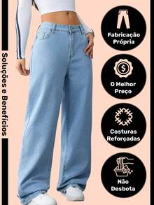 Wide Leg Jeans, Women's High Waist, Premium Fabric, Comfortable, Light Blue - Rửa nhẹ - Xem 2