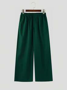 INCERUN Mens Round Neck Long Sleeve T-Shirt Tops Shirt Wide Leg Long Pants Trousers Spring Fall Casual Loose Plain 2PCS Sets Outfits - 墨綠色 - 查看 9