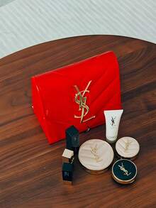 Yves Saint Laurent 1pc Red Faux Leather Makeup Bag, Can Be DIY-Ed Into Elegant Evening Handbag, Wedding Purse, Crossbody Bag, Suitable For Daily Use, Commuting, Wedding, Christmas And Other Occasions, Also An Ideal Fashion Item And Gift - Bright Red (no Other Accessories) - View 4