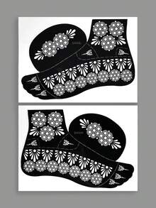 6pcs Temporary Tattoo Templates, Suitable For Real Tattoos, Foot Flower Tattoo Templates. Reusable Temporary Tattoo Template Kit, Suitable For Body Dressing(6pcs/2pcs),Tattoo Stencil - Black - View 13