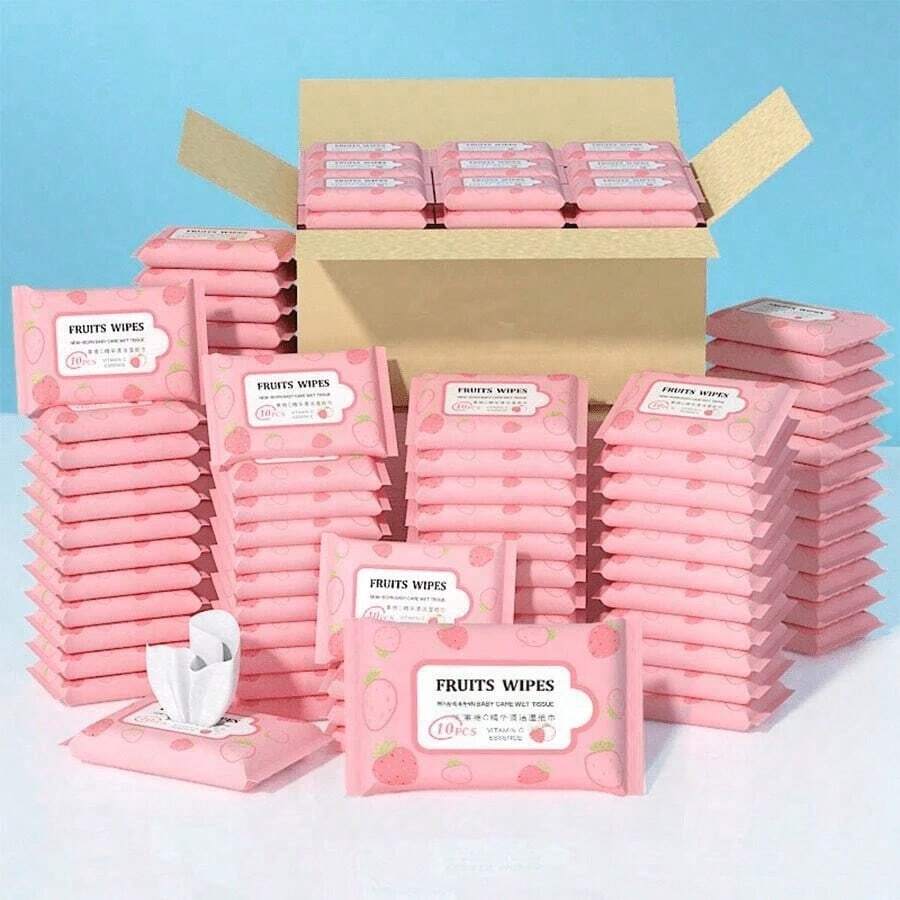 100pcs Wipes-10 Packs[There Are 10pcs Wipes In A Pack (10pcs Size Means Only 1 Pack Not 10 Packs Of Wipes, Read The Specs Before You Order)Portable Wet Wipes Disposable Cleansing Wipes, Kitchen Cleaning, Stain Cleaning,Suitable For Daily Household Cleaning Outdoor Travel Accessories,Halloween Christmas Gifts