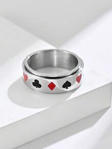1 件彩色扑克牌图案不锈钢旋转戒指，适合男士和女士日常佩戴、情人节礼物、妈妈、母亲、母亲节、礼物 - 銀色 - 查看 9